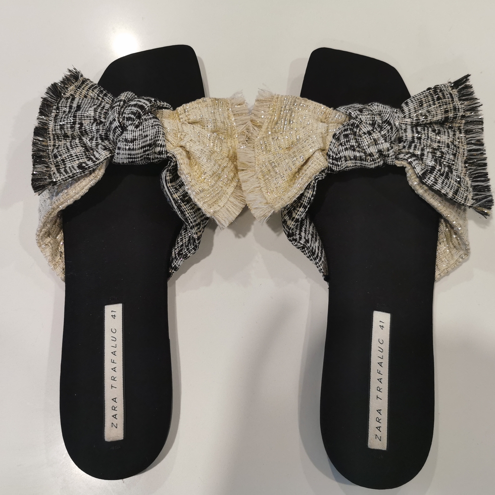 Zara Black and Cream Women's Slides